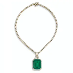 Colombian emerald with minor oil set in a Van Cleef & Arpels necklace