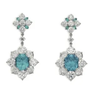 Pair of Paraiba tourmaline and diamond pendent earrings