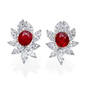 Ruby and diamond earrings with unheated Burmese rubies