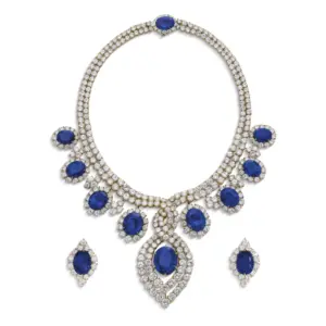 Sapphire and diamond necklace and pendants by Reza