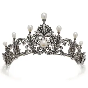 ate 19th century natural pearl and diamond tiara with 8 saltwater natural pearls