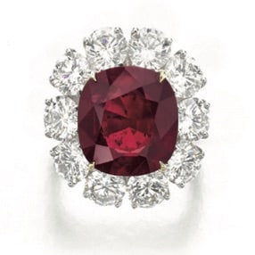 ruby and diamond ring by Graff with an unheated East African ruby