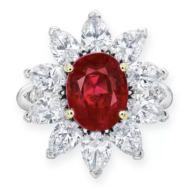 5.03 ct unheated Burmese ‘pigeon blood red’ ruby in a ring, sold at Christie’s Hong Kong in November 2023 for ca. US$ 1.5 million. Photo: Christie’s.
