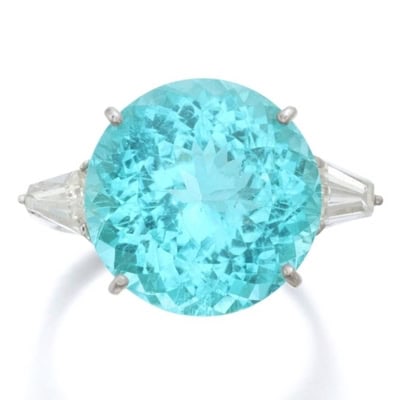 9.56 ct unheated tourmaline from Mozambique also called Paraiba tourmaline in the trade, sold at Sotheby’s Geneva in November 2024 for ca. US$ 110,000. Photo: Sotheby’s.