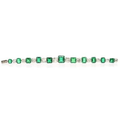 Cartier Art Deco emerald and diamond platinum bracelet (11 Colombian emeralds, none to minor oil and wax in fissures), sold at Christie’s Geneva in November 2024 for ca. US$ 1.2 million. Photo: SSEF.